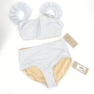 Albion NEW Blue Pinstripe Bella Swim Top and High Waisted Bottoms Size Small